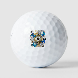 Steampunk Gears and Blue Butterflies Golf Balls