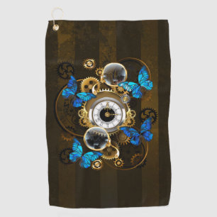 Steampunk Gears and Blue Butterflies Golf Towel