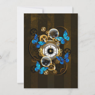 Steampunk Gears and Blue Butterflies Holiday Card