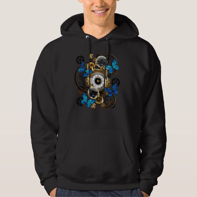 Steampunk Gears and Blue Butterflies Hoodie (Front)