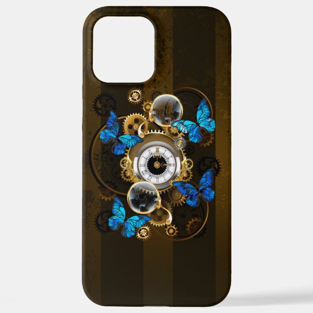 Steampunk Gears and Blue Butterflies iPhone Case (Back)