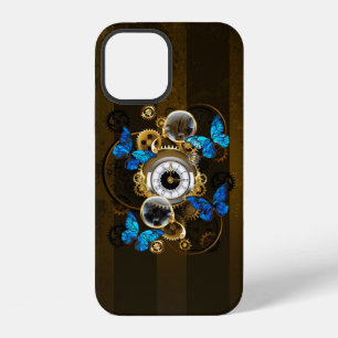 Steampunk Gears and Blue Butterflies iPhone 12 Case
