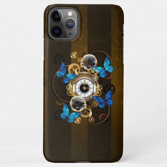 Steampunk Gears and Blue Butterflies iPhone Case (Back)