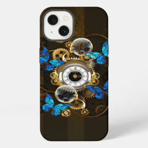 Steampunk Gears and Blue Butterflies iPhone 13 Case