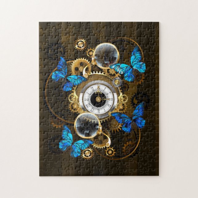Steampunk Gears and Blue Butterflies Jigsaw Puzzle (Vertical)