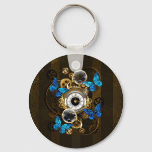Steampunk Gears and Blue Butterflies Keychain
