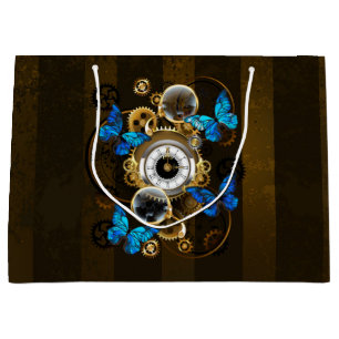 Steampunk Gears and Blue Butterflies Large Gift Bag