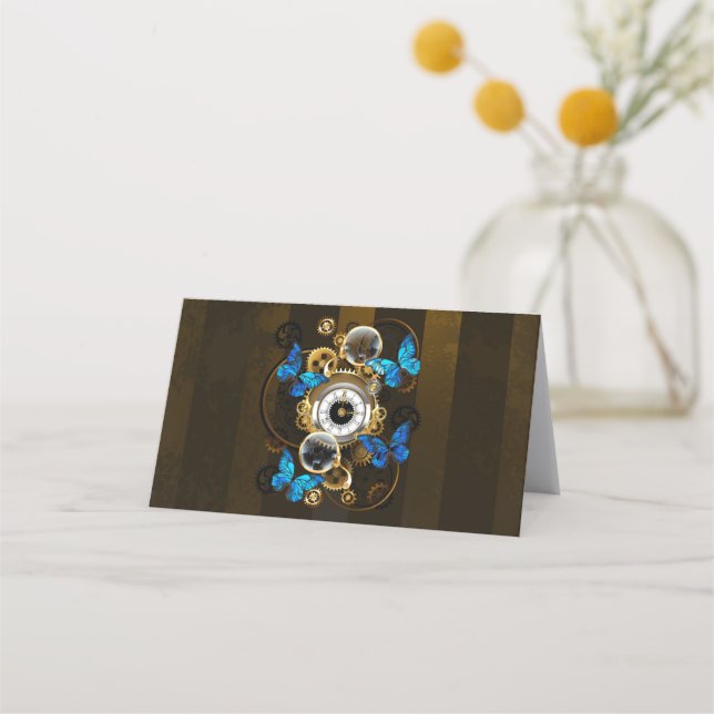 Steampunk Gears and Blue Butterflies Loyalty Card (Front)