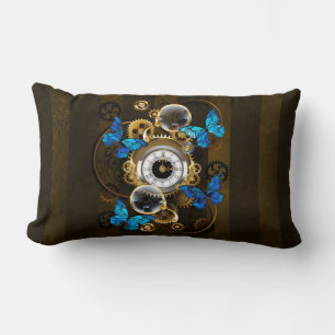 Steampunk Gears and Blue Butterflies Lumbar Pillow