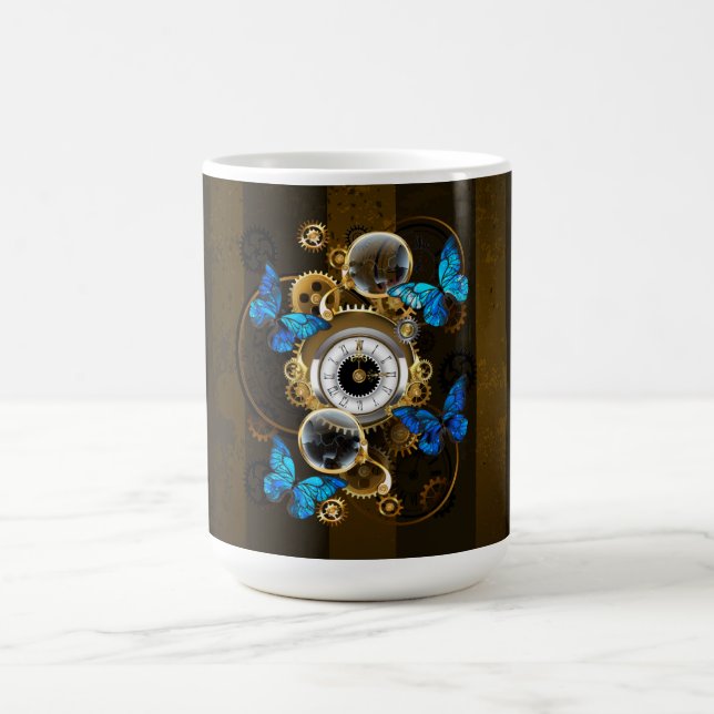 Steampunk Gears and Blue Butterflies Magic Mug (Center)