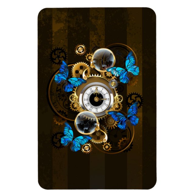 Steampunk Gears and Blue Butterflies Magnet (Vertical)