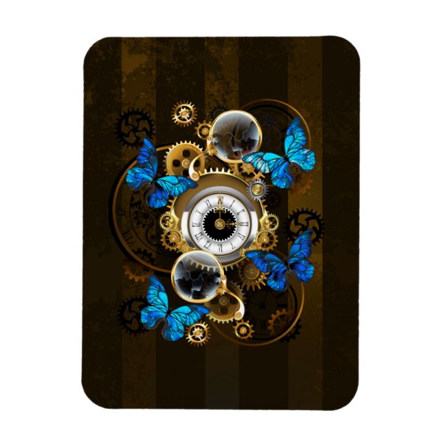 Steampunk Gears and Blue Butterflies Magnet (Vertical)