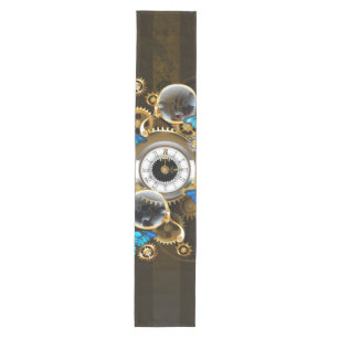 Steampunk Gears and Blue Butterflies Medium Table Runner