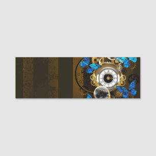 Steampunk Gears and Blue Butterflies Name Tag