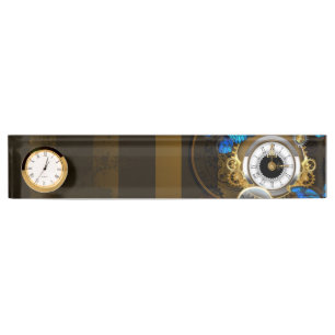 Steampunk Gears and Blue Butterflies Nameplate