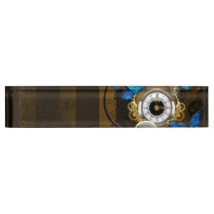 Steampunk Gears and Blue Butterflies Nameplate