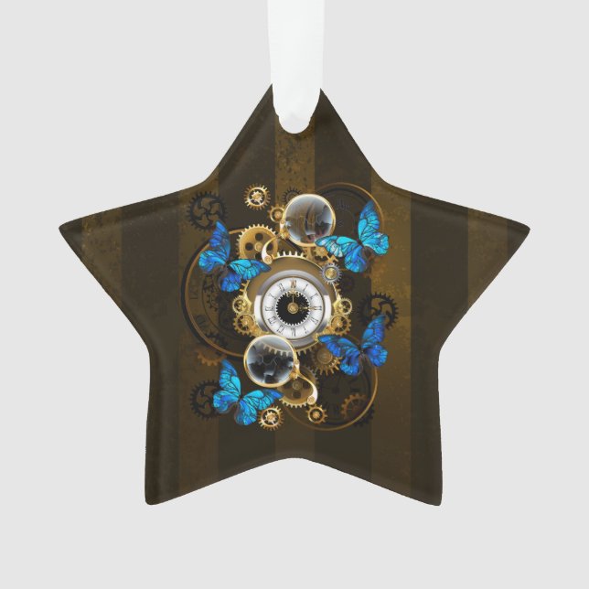 Steampunk Gears and Blue Butterflies Ornament (Front)