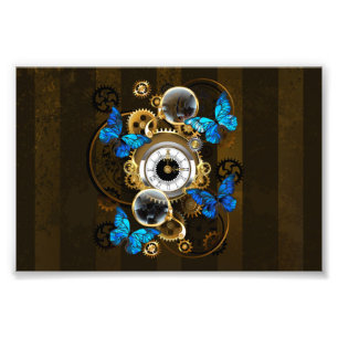 Steampunk Gears and Blue Butterflies Photo Print