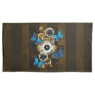 Steampunk Gears and Blue Butterflies Pillowcase