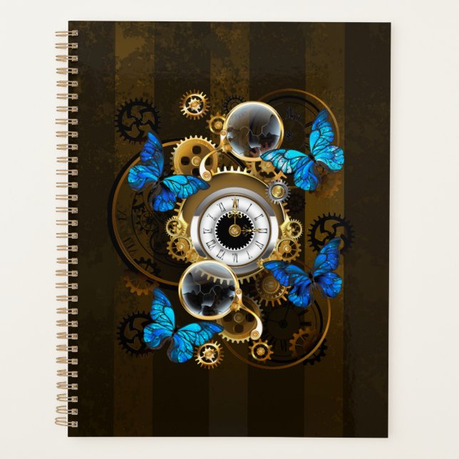 Steampunk Gears and Blue Butterflies Planner (Front)