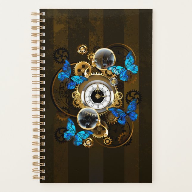 Steampunk Gears and Blue Butterflies Planner (Front)