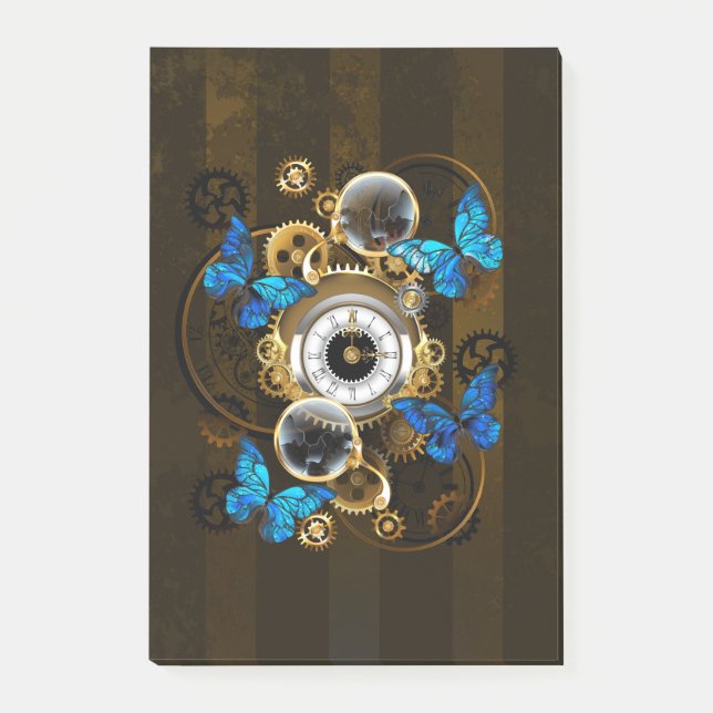 Steampunk Gears and Blue Butterflies Post-it Notes (Front)
