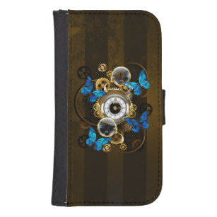 Steampunk Gears and Blue Butterflies Samsung S4 Wallet Case
