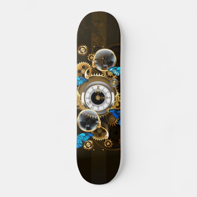 Steampunk Gears and Blue Butterflies Skateboard (Front)