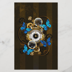 Steampunk Gears and Blue Butterflies Stationery