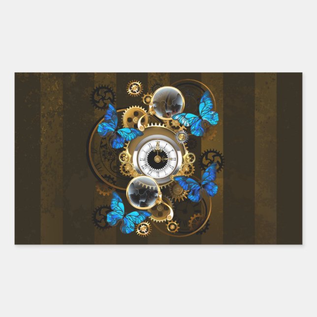 Steampunk Gears and Blue Butterflies Sticker (Front)