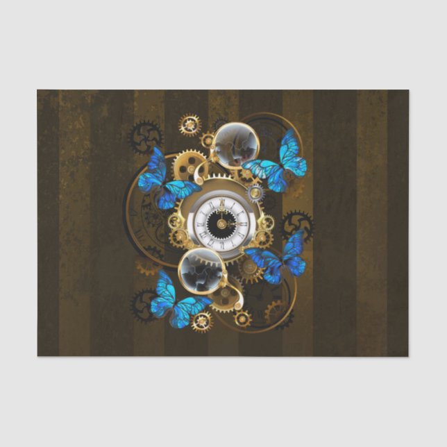 Steampunk Gears and Blue Butterflies Tissue Paper (Front)