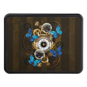 Steampunk Gears and Blue Butterflies Trailer Hitch Cover