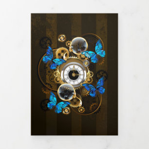 Steampunk Gears and Blue Butterflies Tri-Fold Programme