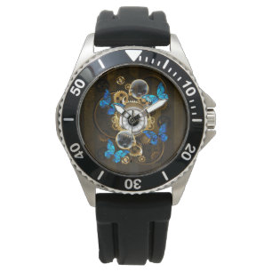 Steampunk Gears and Blue Butterflies Watch
