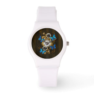 Steampunk Gears and Blue Butterflies Watch