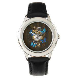 Steampunk Gears and Blue Butterflies Watch