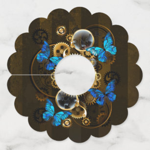Steampunk Gears and Blue Butterflies Wine Glass Tag