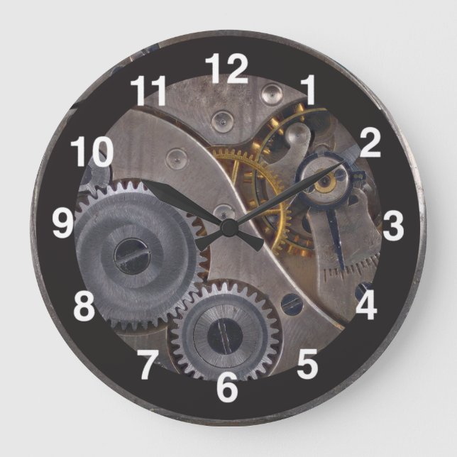 Steampunk Gears 🕰️ Anniversary Special Silver Large Clock (Front)