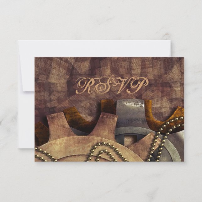 Steampunk Gears & Baubles Wedding RSVP Card (Front)