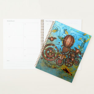 Steampunk Gears Collage Aqua Copper Planner