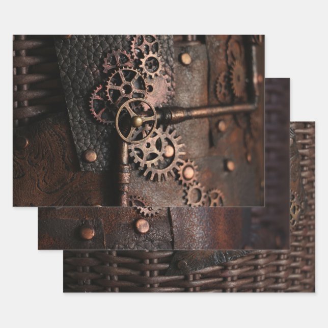 Steampunk Gears Decoupage Wrapping Paper Sheet (Set)