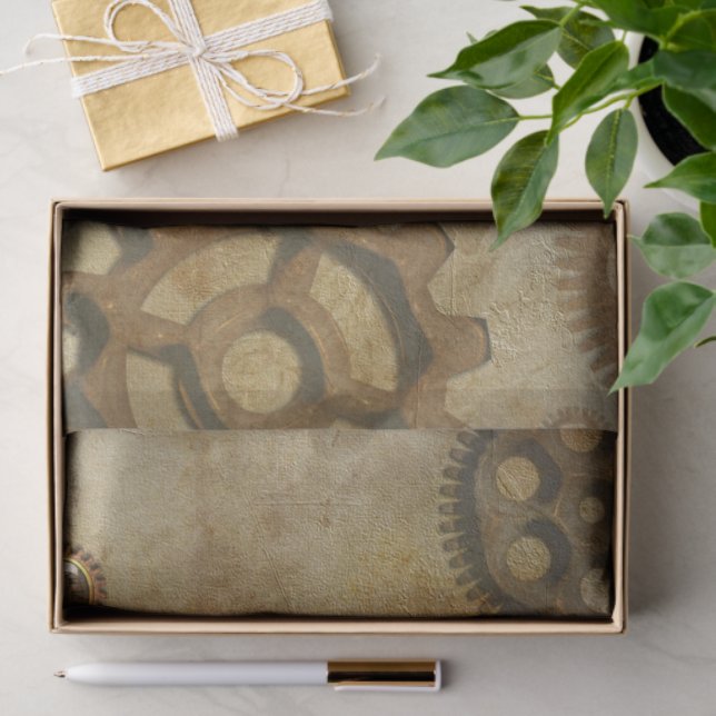 Steampunk Gears Distressed Vintage Tissue Paper (Gift)