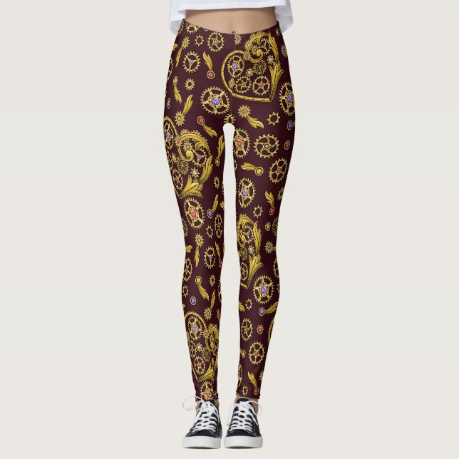 Steampunk Gears Heart Leggings (Front)