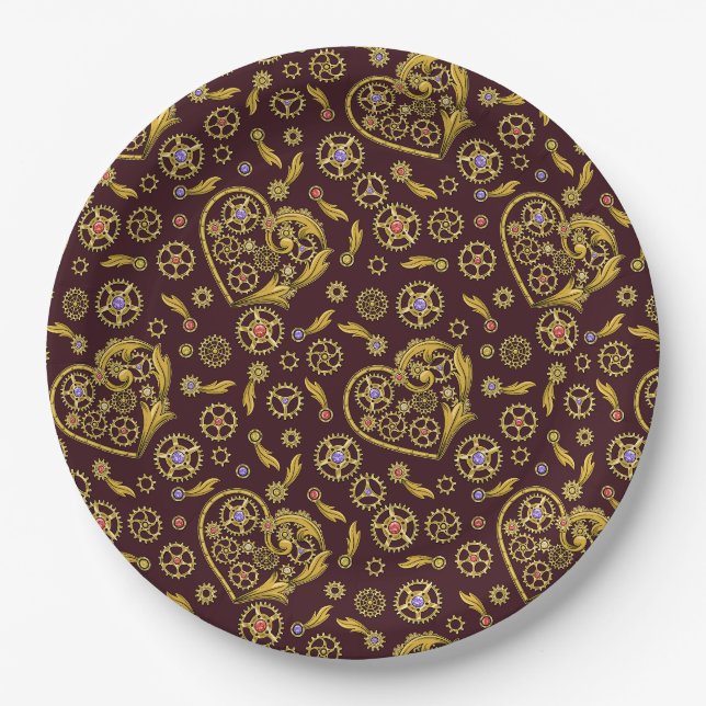 Steampunk Gears Heart Paper Plate (Front)
