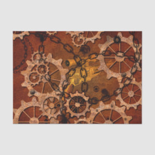 Steampunk, gears in rusty metal tissue paper