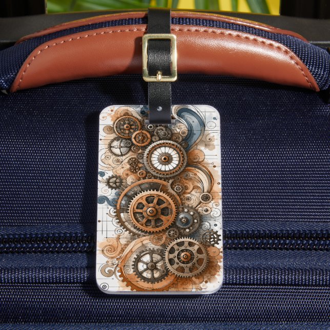 Steampunk Gears Luggage Tag (Front Insitu 2)