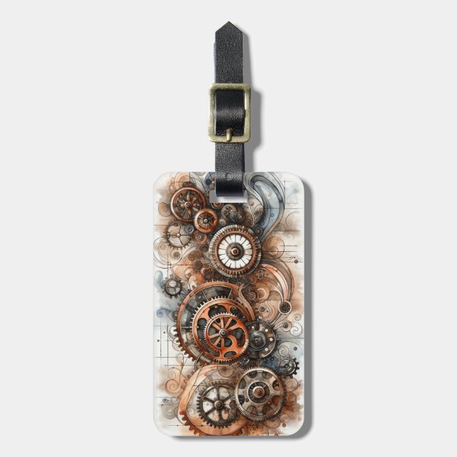 Steampunk Gears Luggage Tag - Customize (Front Vertical)