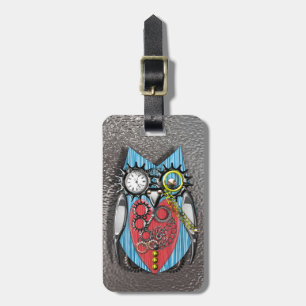Steampunk Gears Mechanical Owl Luggage Tag