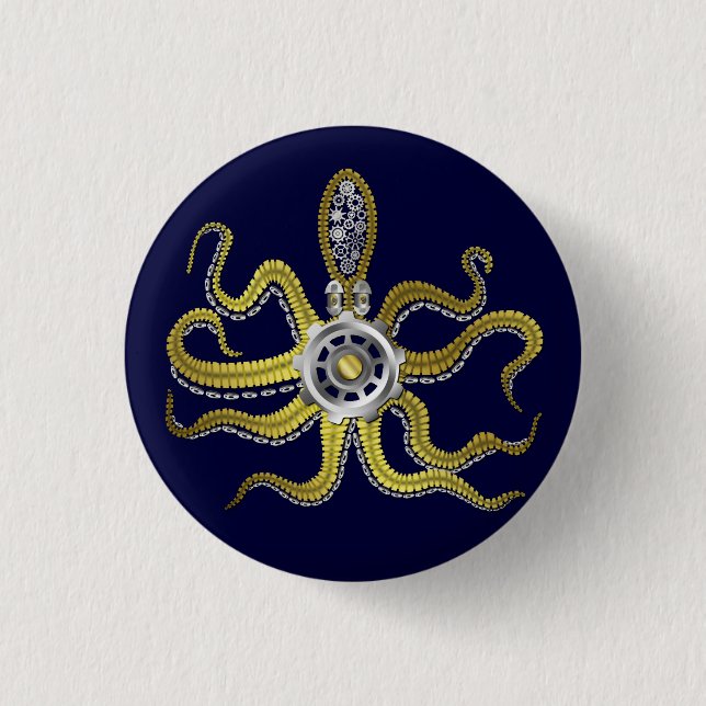 Steampunk Gears Octopus Kraken 1 Inch Round Button (Front)