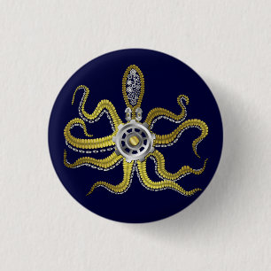 Steampunk Gears Octopus Kraken 1 Inch Round Button